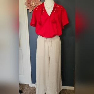 Knox Rose Flutter Sleeve Eyelet Trim Top Size XL